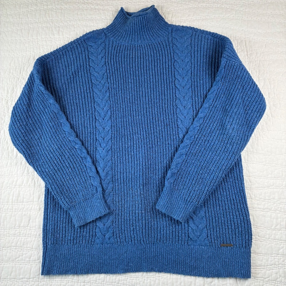 Abercrombie & Fitch Blue Cable Knit Reversible Cardigan Sweater Size M Mock Neck